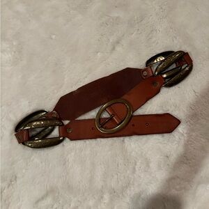 Brown Leather Belt with Gold Buckle